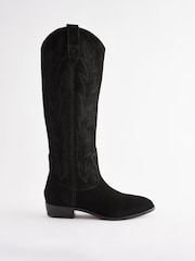Black Forever Comfort® Suede Stitched Cowboy Knee High Boots - Image 6 of 10