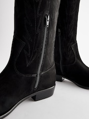Black Forever Comfort® Suede Stitched Cowboy Knee High Boots - Image 8 of 10