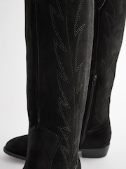 Black Forever Comfort® Suede Stitched Cowboy Knee High Boots - Image 9 of 10