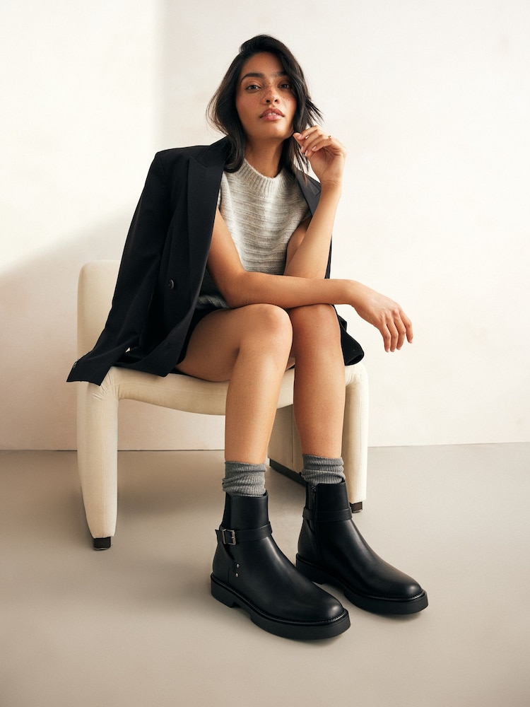 Black Extra Wide Fit Forever Comfort® Chelsea Buckle Ankle Boots - Image 2 of 9