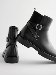 Black Extra Wide Fit Forever Comfort® Chelsea Buckle Ankle Boots - Image 7 of 9