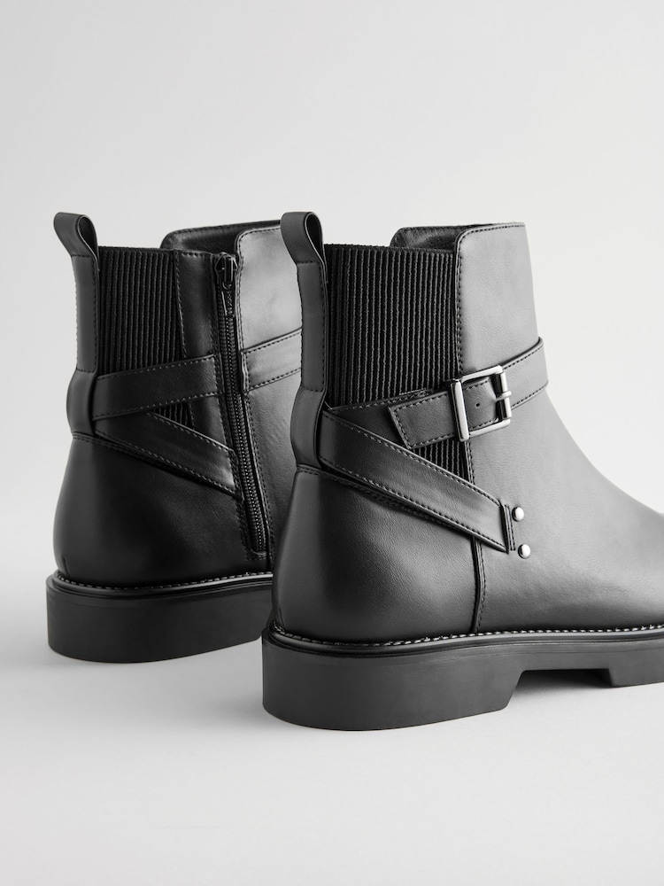 Black Extra Wide Fit Forever Comfort® Chelsea Buckle Ankle Boots - Image 9 of 9