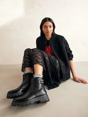 Black Extra Wide Fit Forever Comfort® Chelsea Buckle Leather Ankle Boots - Image 3 of 7