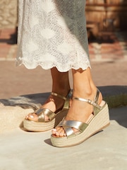 Linzi Gold Vision Crossover Rope Detail Wedges - Image 1 of 5