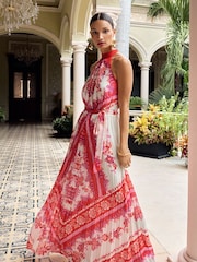 V&A | Love & Roses White Floral Printed Halterneck Maxi dress - Image 1 of 4