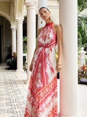 V&A | Love & Roses White Floral Printed Halterneck Maxi dress - Image 4 of 4