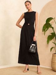Love & Roses Black Knot Front Jersey Sleevless Midi Dress - Image 1 of 4