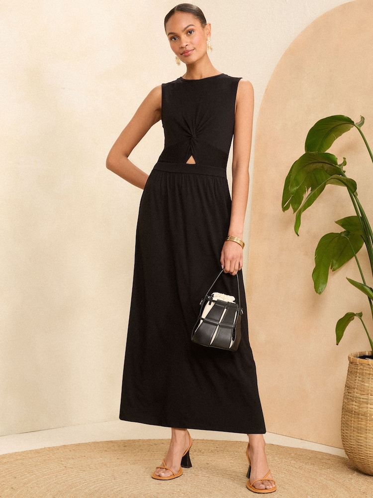 Love & Roses Black Knot Front Jersey Sleevless Midi Dress - Image 1 of 4 Love & Roses Black Knot Front Jersey Sleevless Midi Dress - Image 1 of 4