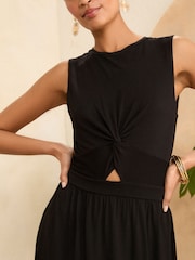 Love & Roses Black Knot Front Jersey Sleevless Midi Dress - Image 3 of 4