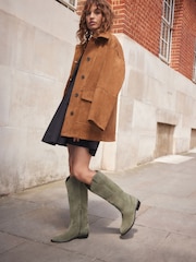 Khaki Green Forever Comfort® Suede Stitched Cowboy Knee High Boots - Image 2 of 9