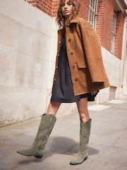 Khaki Green Forever Comfort® Suede Stitched Cowboy Knee High Boots - Image 3 of 9