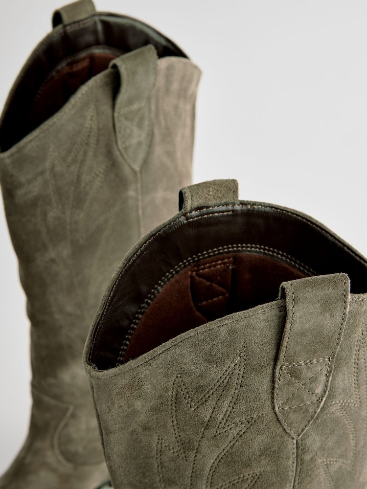 كاكي أخضر - Forever Comfort® Suede Stitched Cowboy Knee High Boots - Image 7 of 9