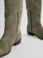 Khaki Green Forever Comfort® Suede Stitched Cowboy Knee High Boots - Image 8 of 9