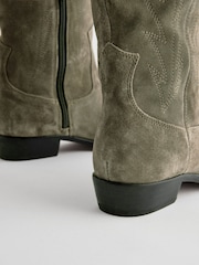 Khaki Green Forever Comfort® Suede Stitched Cowboy Knee High Boots - Image 9 of 9