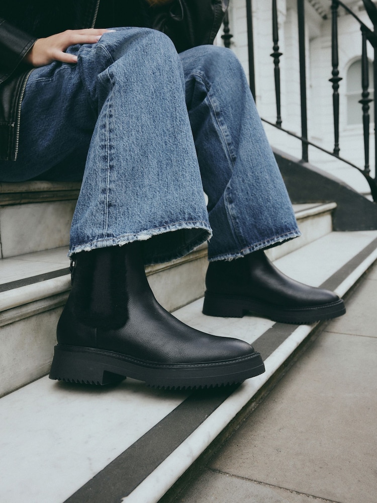 Black Standard/Wide Fit Forever Comfort® Faux Fur Lined Chelsea Ankle Boots - Image 1 of 9