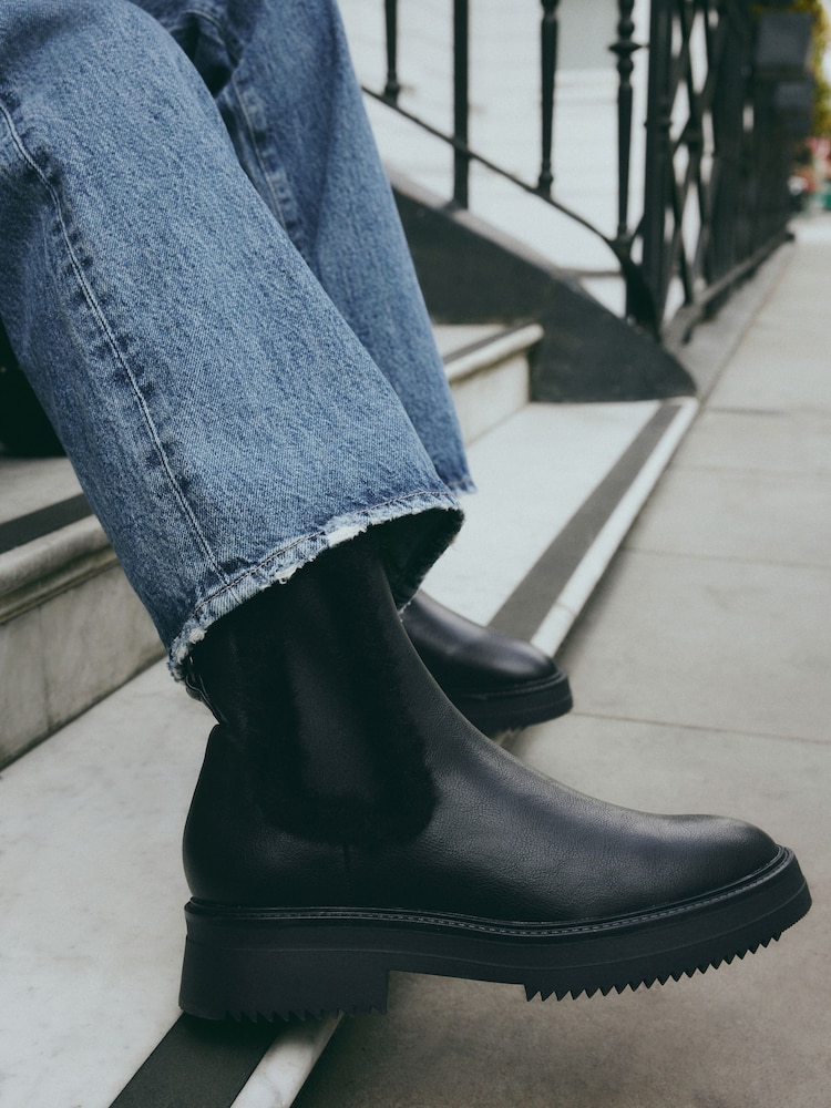 Black Standard/Wide Fit Forever Comfort® Faux Fur Lined Chelsea Ankle Boots - Image 2 of 9