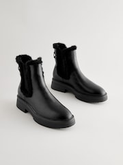 Black Standard/Wide Fit Forever Comfort® Faux Fur Lined Chelsea Ankle Boots - Image 5 of 9