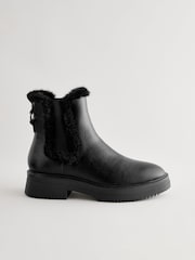 Black Standard/Wide Fit Forever Comfort® Faux Fur Lined Chelsea Ankle Boots - Image 6 of 9
