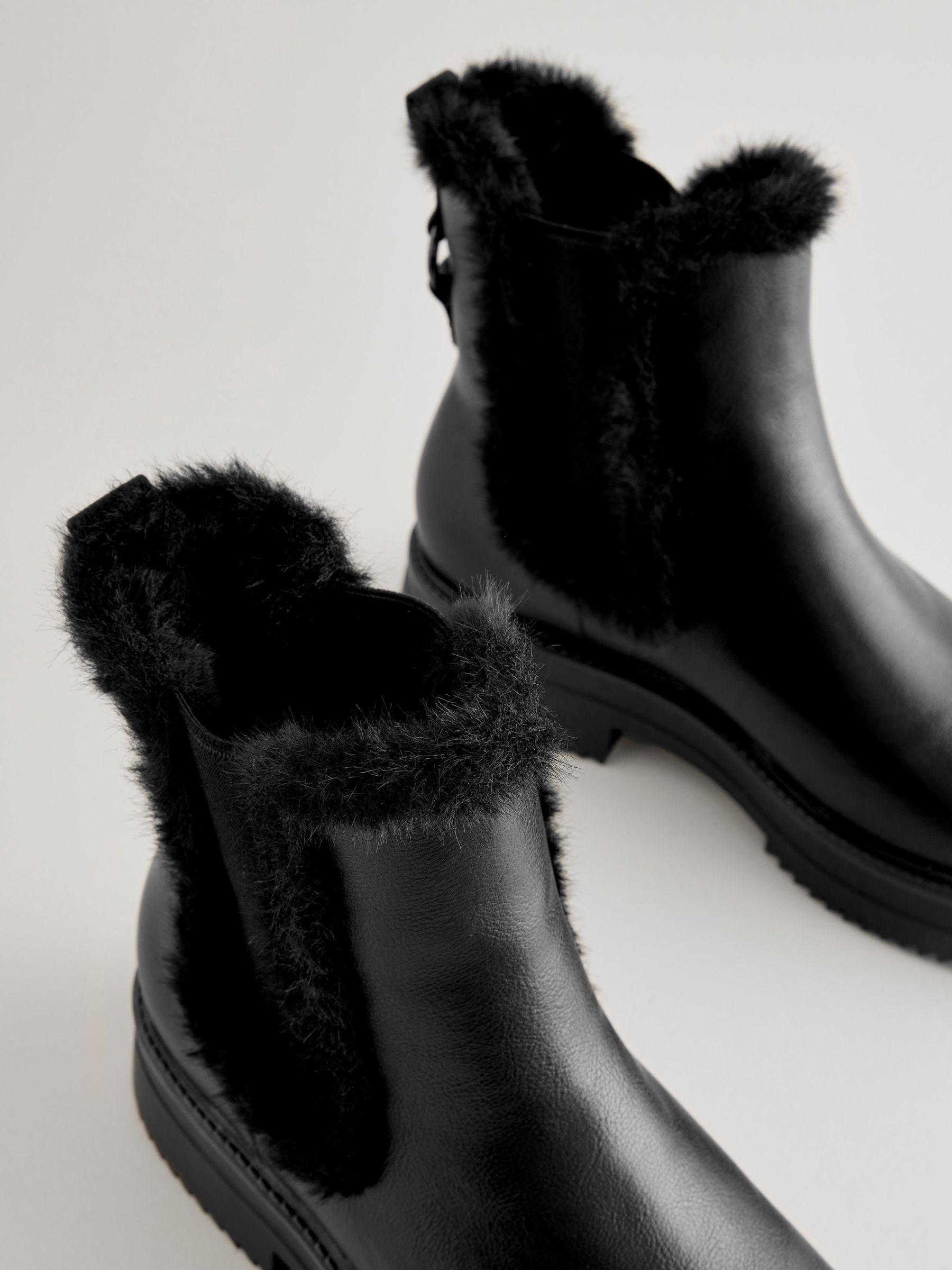 Black Standard Wide Fit Forever Comfort Faux Fur Lined Chelsea Ankle Boots