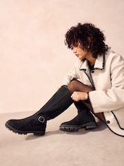 Black Standard/Wide Fit Forever Comfort® Knee High Buckle Chelsea Boots - Image 2 of 9