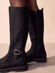 Black Standard/Wide Fit Forever Comfort® Knee High Buckle Chelsea Boots - Image 3 of 9