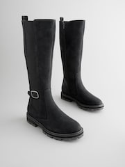 Black Standard/Wide Fit Forever Comfort® Knee High Buckle Chelsea Boots - Image 4 of 9