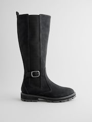 Black Standard/Wide Fit Forever Comfort® Knee High Buckle Chelsea Boots - Image 5 of 9