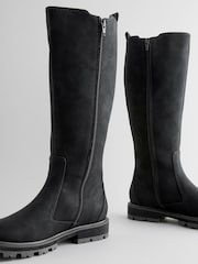 Black Standard/Wide Fit Forever Comfort® Knee High Buckle Chelsea Boots - Image 7 of 9