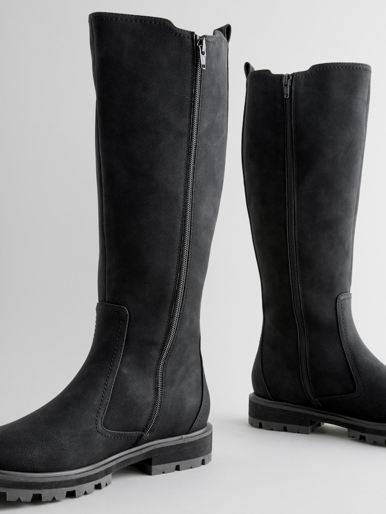 Black Standard/Wide Fit Forever Comfort® Knee High Buckle Chelsea Boots - Image 7 of 9