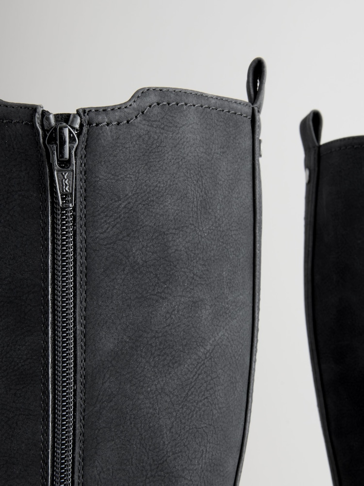 Black Standard/Wide Fit Forever Comfort® Knee High Buckle Chelsea Boots - Image 8 of 9