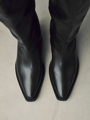 Black Leather Forever Comfort® Cowboy Boho Knee High Boots - Image 3 of 9