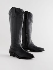 Black Leather Forever Comfort® Cowboy Boho Knee High Boots - Image 4 of 9