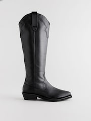 Black Leather Forever Comfort® Cowboy Boho Knee High Boots - Image 5 of 9
