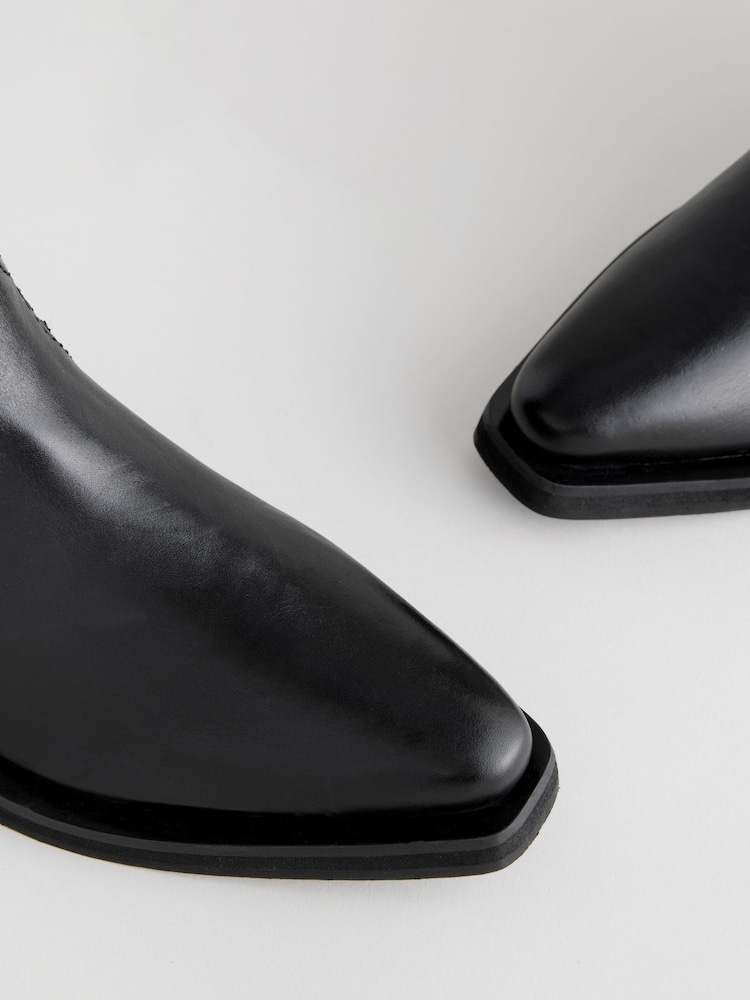 Black Leather Forever Comfort® Cowboy Boho Knee High Boots - Image 7 of 9