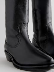 Black Leather Forever Comfort® Cowboy Boho Knee High Boots - Image 8 of 9