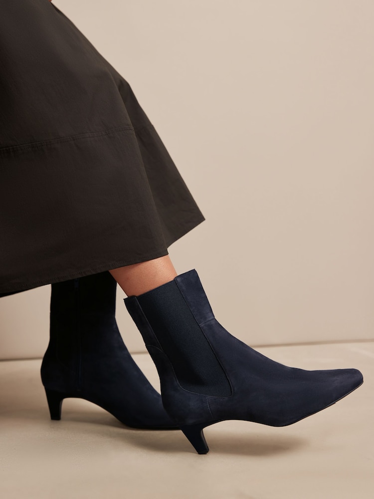 Navy Suede Extra Wide Fit Forever Comfort® Chisel Toe Chelsea Ankle Boots - Image 1 of 7