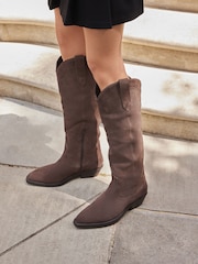 Chocolate Brown Forever Comfort® Leather Western/Cowboy Knee High Boots - Image 2 of 10