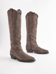 Chocolate Brown Forever Comfort® Leather Western/Cowboy Knee High Boots - Image 7 of 10