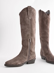 Chocolate Brown Forever Comfort® Leather Western/Cowboy Knee High Boots - Image 9 of 10