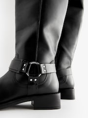 Black Forever Comfort® Gaucho Biker Knee Suede High Boots - Image 10 of 11