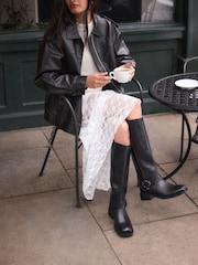 Black Forever Comfort® Gaucho Biker Knee Suede High Boots - Image 3 of 11