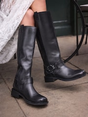 Black Forever Comfort® Gaucho Biker Knee Suede High Boots - Image 5 of 11