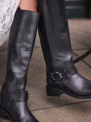 Black Forever Comfort® Gaucho Biker Knee Suede High Boots - Image 6 of 11