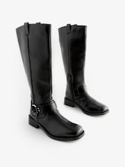 Black Forever Comfort® Gaucho Biker Knee Suede High Boots - Image 7 of 11