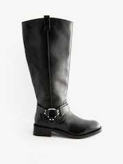 Black Forever Comfort® Gaucho Biker Knee Suede High Boots - Image 8 of 11