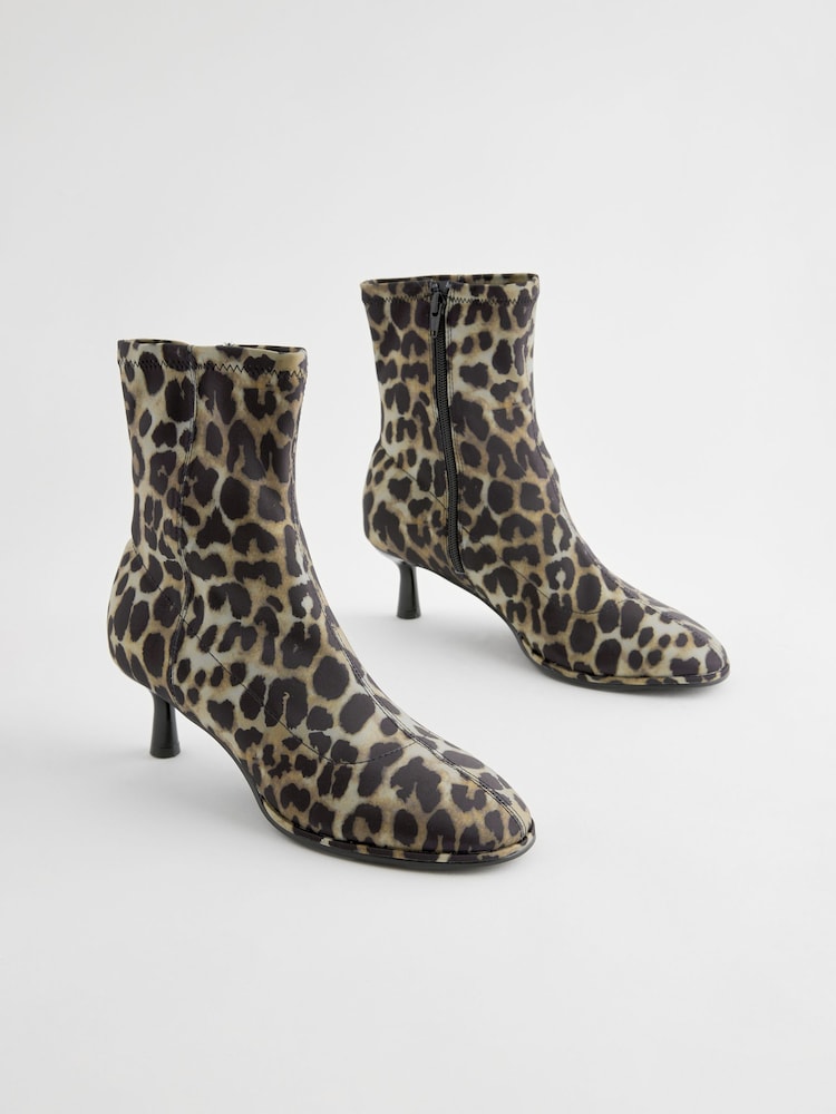 Leopard Extra Wide Fit Forever Comfort® Skinny Heel Ankle Sock Boots - Image 1 of 5