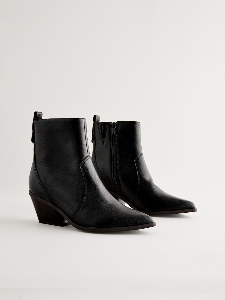 Black Tumbled Extra Wide Fit Forever Comfort® Cowboy Ankle Boots - Image 1 of 7