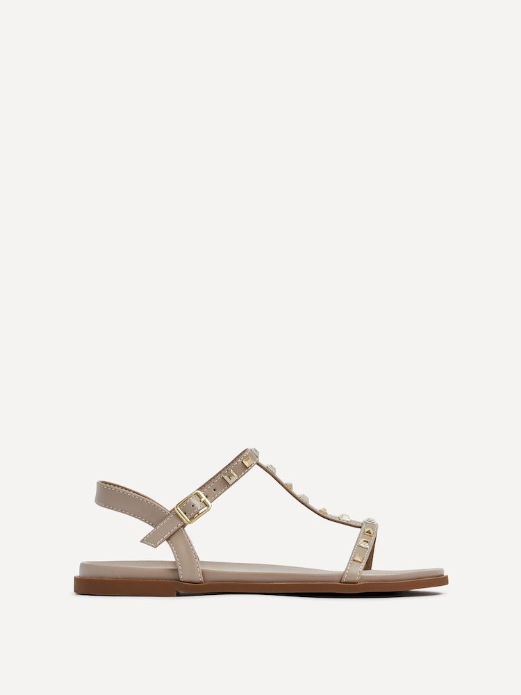 Linzi Natural Bliss T-Post Flat Sandals With Stud Embellishment - Image 2 of 5