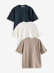 Navy/White/Stone 3 Pack Relaxed Fit Ottoman Texture T-Shirt - Image 1 of 14