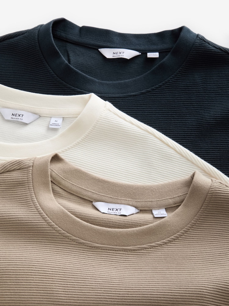 Navy/White/Stone 3 Pack Relaxed Fit Ottoman Texture T-Shirt - Image 13 of 14